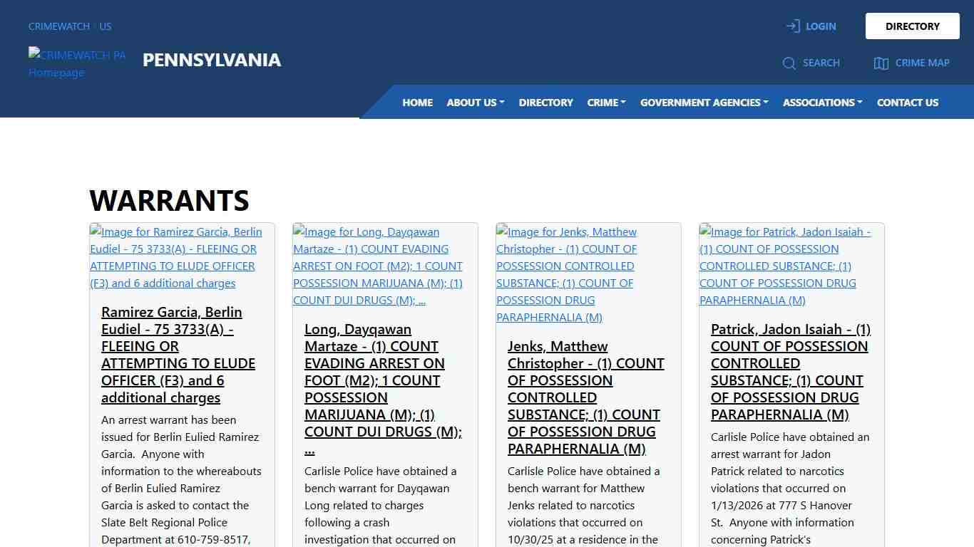 Pennsylvania Warrants CRIMEWATCH