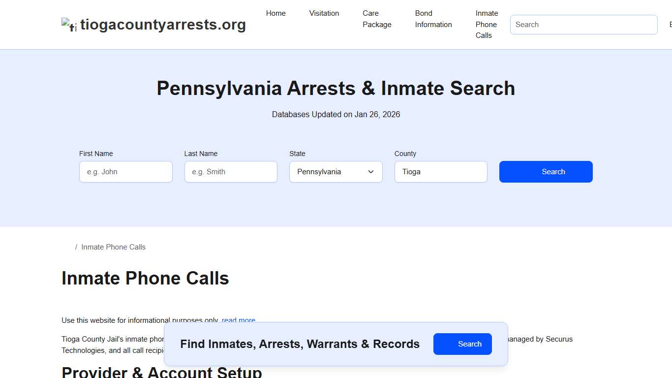 Inmate Telephone System - Tioga County Jail, PA