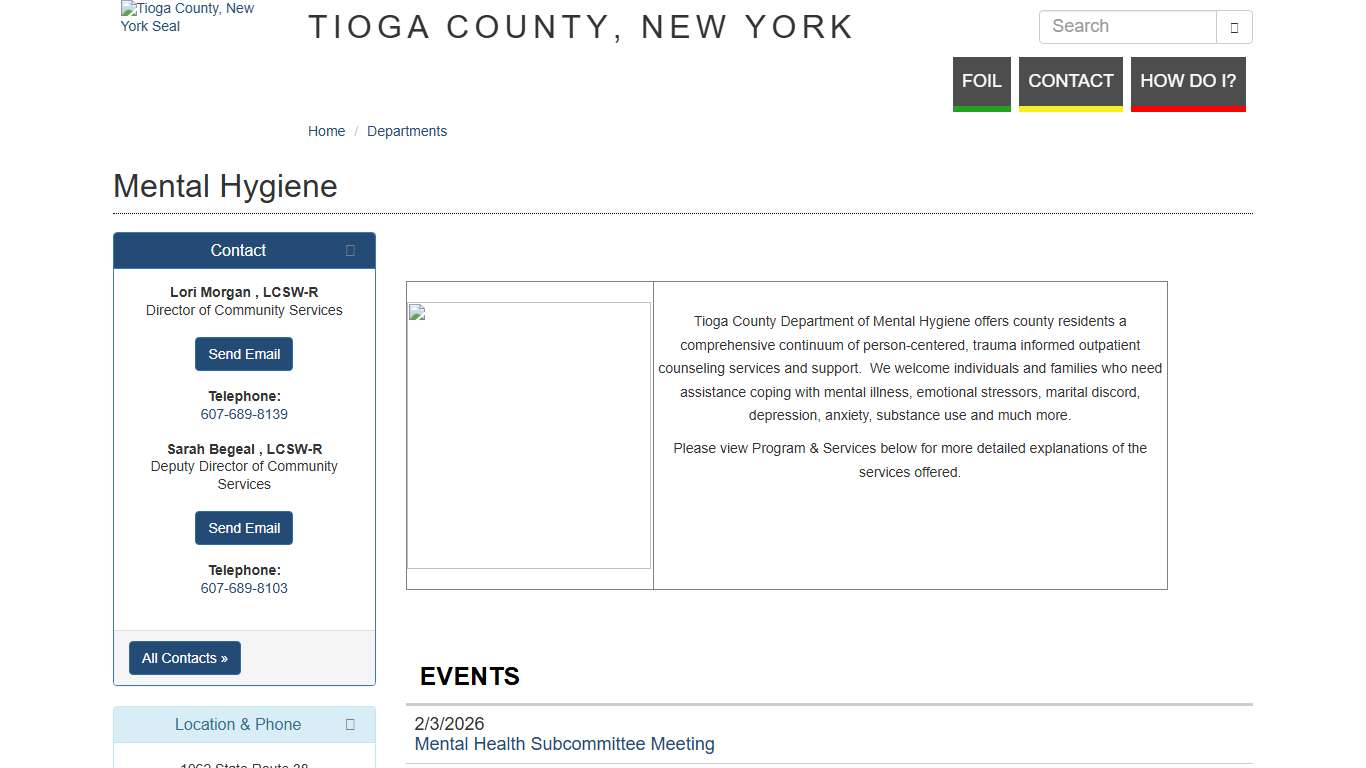 Tioga County, New York Government - Mental Hygiene