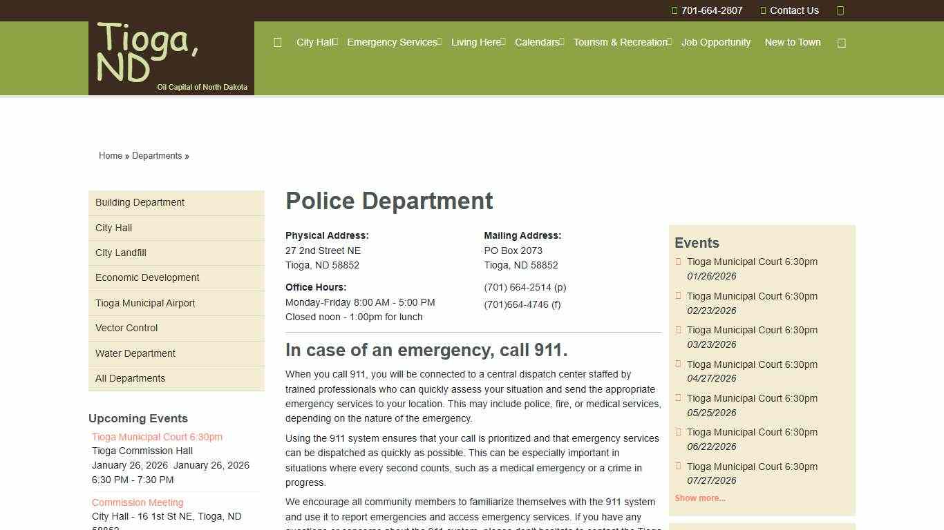 Tioga, North Dakota - Departments